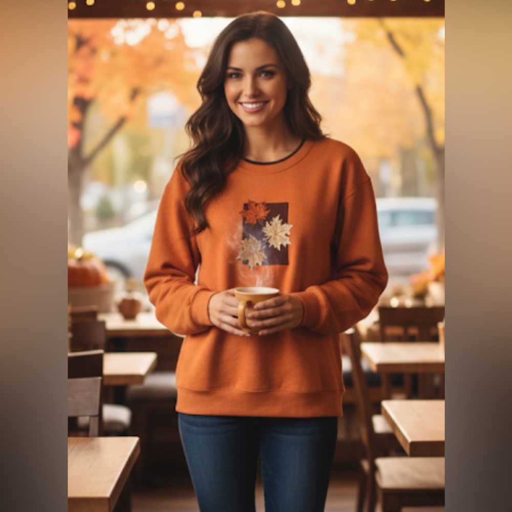 Unisex Orange Sweater with Leaf Design